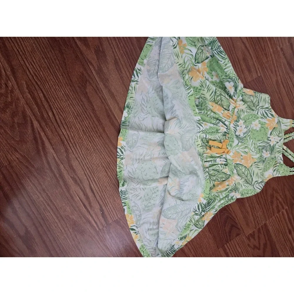 Tommy Bahama Girls 3T Tropical Floral Palm Leaf Braided Strap Cotton Dress Green